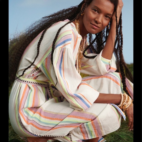 Lemlem H&M HM Lyocell-Blend Kaftan Dress Multi Striped Sizes XS-L New - Picture 3 of 4